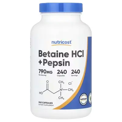 Nutricost Betaine HCl + Pepsin 790mg, Capsules